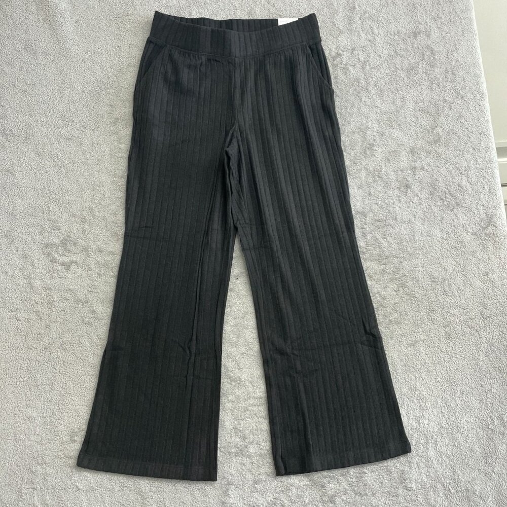 NEW Andrew Marc Womens L Black Wide Leg Ribbed Pants M0182